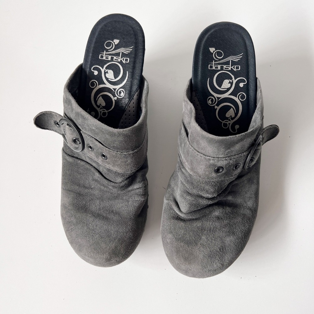 Vintage Y2K Dansko Clog Mules 39 8.5 Grey Suede Studded Heeled Boho Hippie Indie - Picture 3 of 9